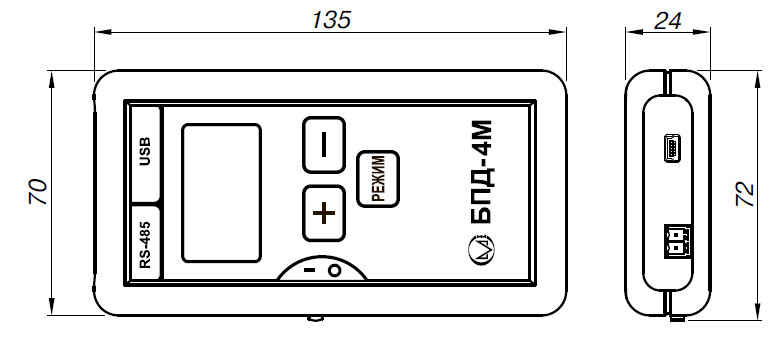 Рис.1. Габаритные размеры блока  БПД-4М