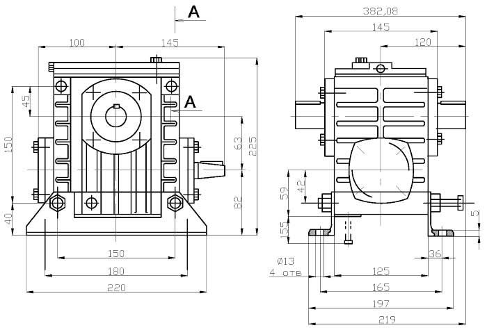 Схема габаритов редуктора 2Ч-40
